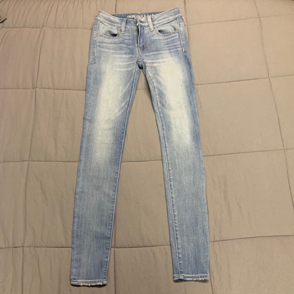 super stretchy light blue jeans, size 4 extra long
